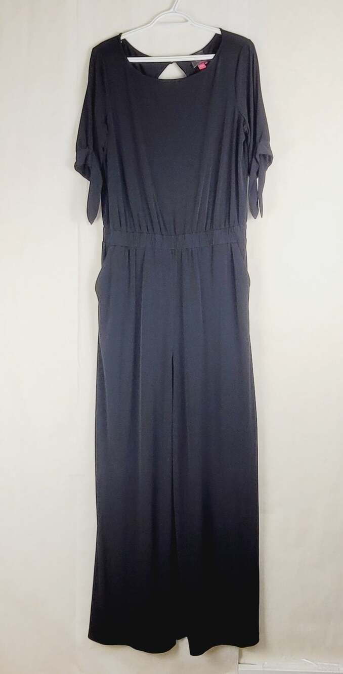 Vince Camuto black wide leg slinky knit jumpsuit Size Large Minimal Goth Capsule